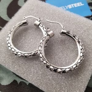 Stately Steel Popcorn Hoop Earrings